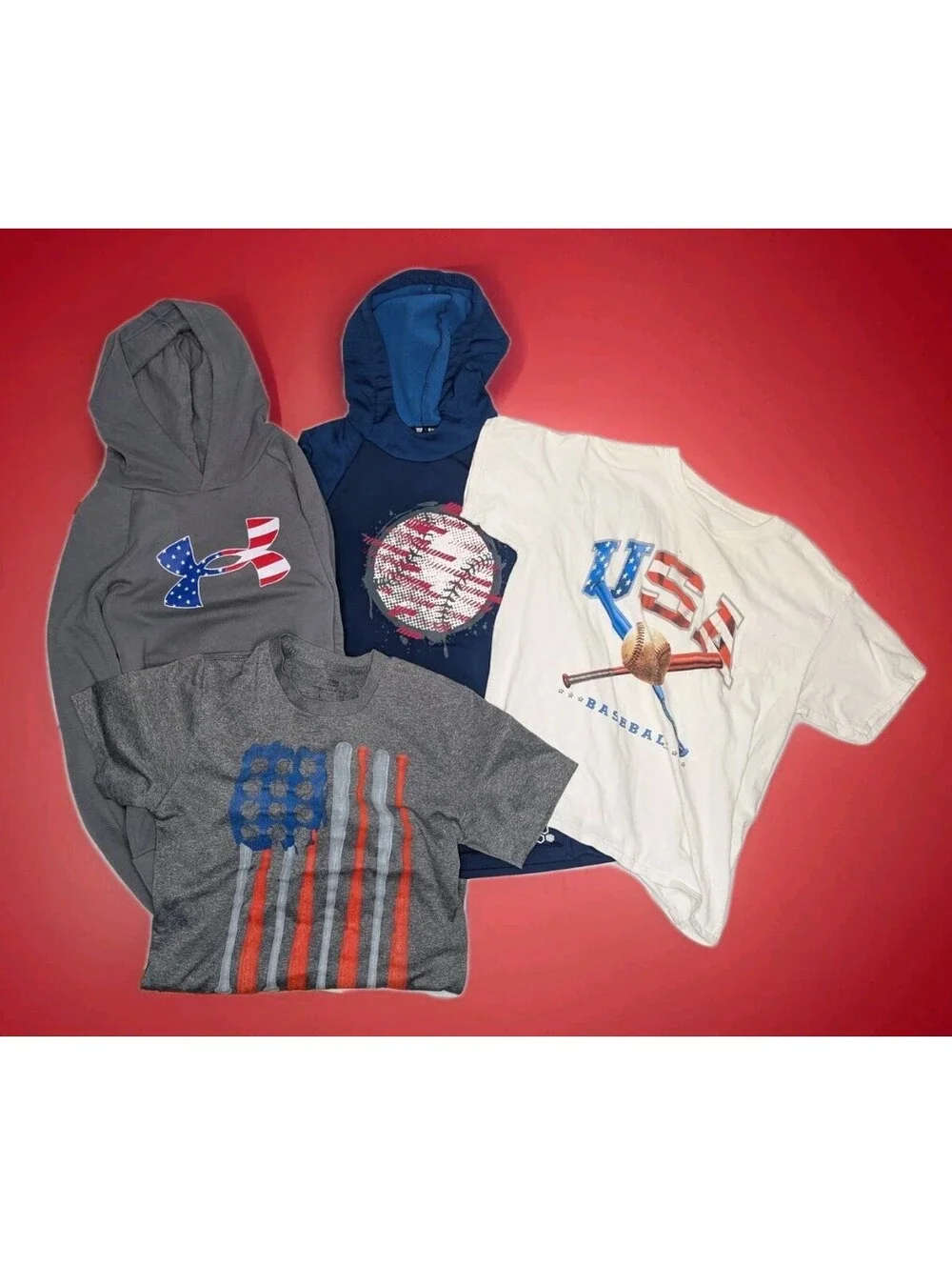 USA Baseball Hoodie Shirt Lot X 4 Boys Youth Large XL 10 12 SweatShirt Kids Gift